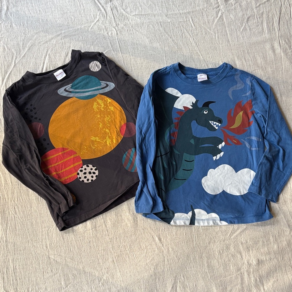 Hanna Andersson Kids Long Sleeve Tees - Black Space and Blue Dragon